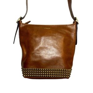 Coach Brown Leather Shoulder Bag with Gold Studs